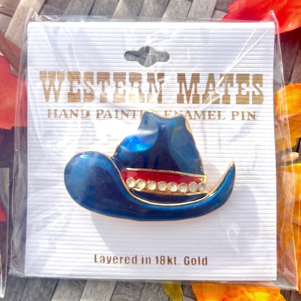 Western Mates Cowboy Hat 18k Gold Enamel Pin Brooch NEW! CHOICE OF ONE!​​​ - Picture 3 of 4